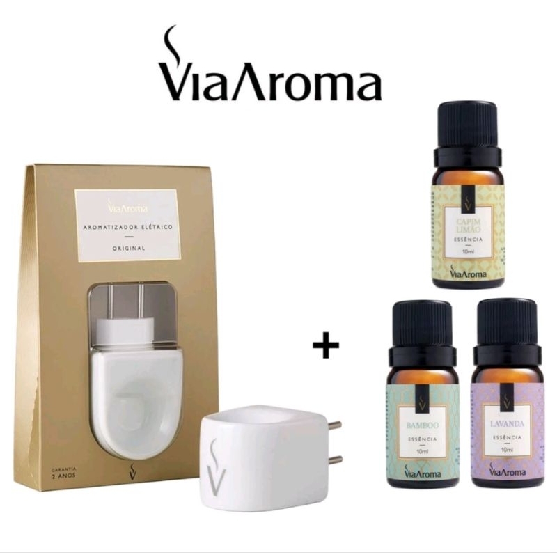 Imagem Difusor Aromatizador De Ambiente  Elétrico Porcelana Original Bivolt +Essencia Via Aroma Escolha Seu Kit