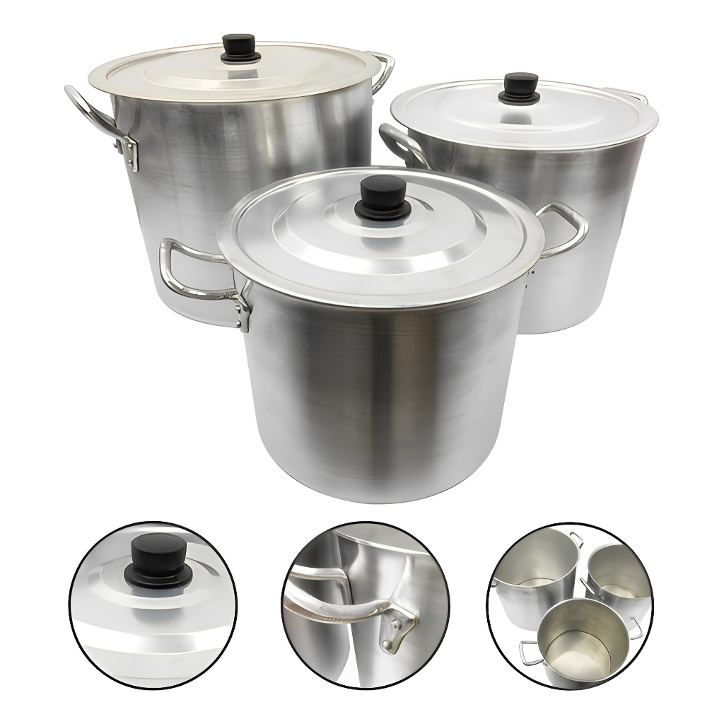 Kit 3 Caldeirões Grandes de Alumínio Industrial | Uso Profissional | Grande Capacidade