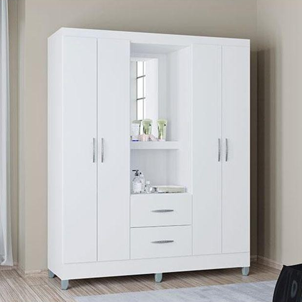 Guarda Roupa Solteiro Ambiente Cordoba 4 Portas Branco Brilho - Poquema em Oferta na Shopee