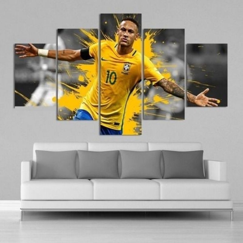 Quadro Decorativo Neymar seleção brasileira 5 Peças Para Sala Quarto Escritório