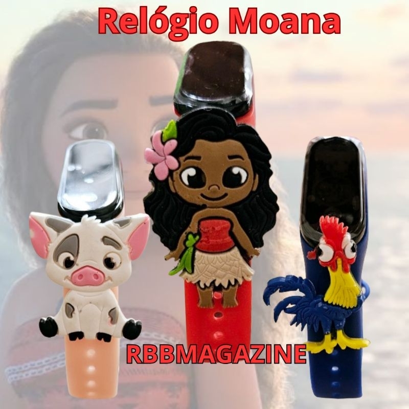 Relógio Infantil com Aplique Emborrachado da Moana, Pua e Hei Hei