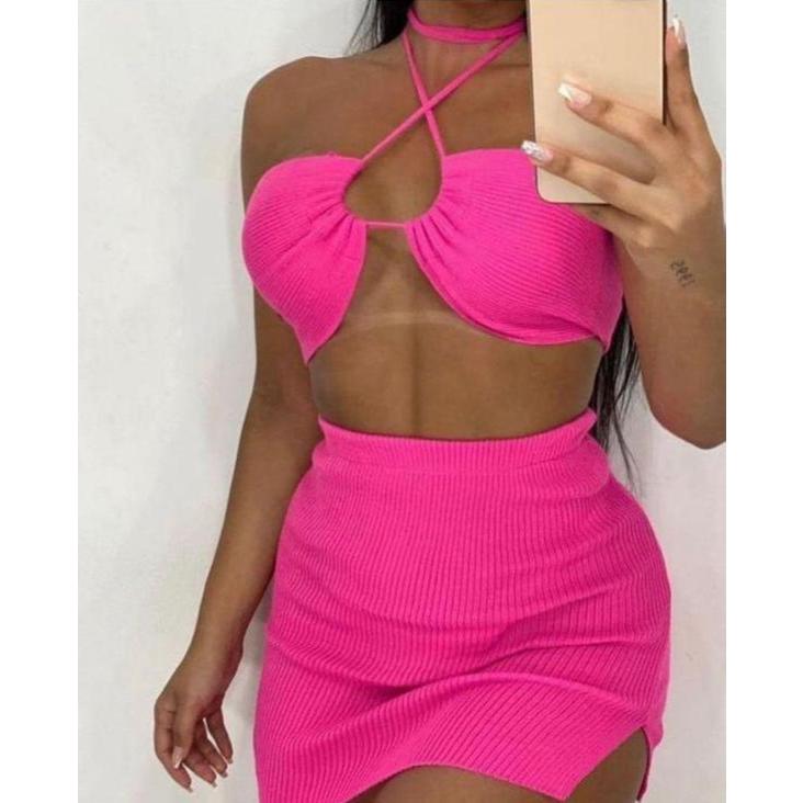 Conjunto de Saia e Cropped em Oferta na Shopee