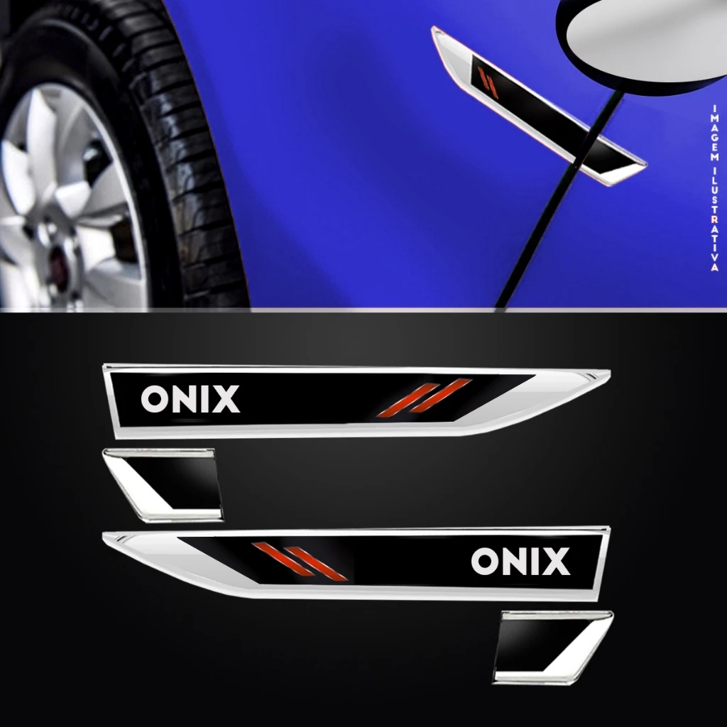 Par Adesivo Emblema Lateral Paralama Premium Porta Compatível com Onix