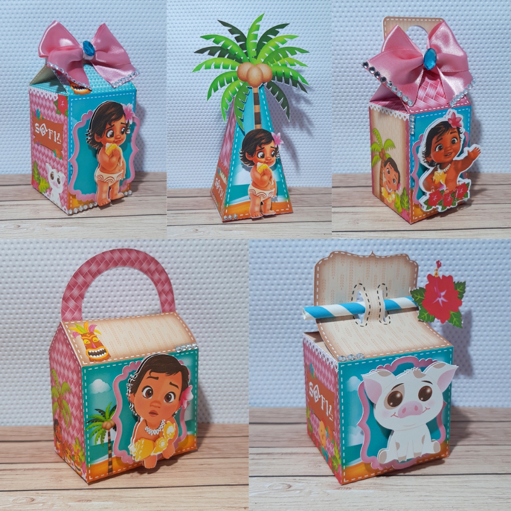 Kit Papelaria Personalizada Moana Baby Caixa Caixinha para Festa DESMONTADO
