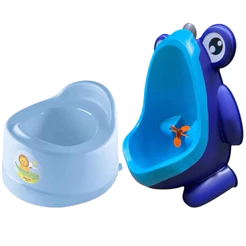 Mictório Infantil Sapinho XIXI Azul Desfralde Menino com 3 Ventosas + 1 Penico Troninho Sanremo Azul