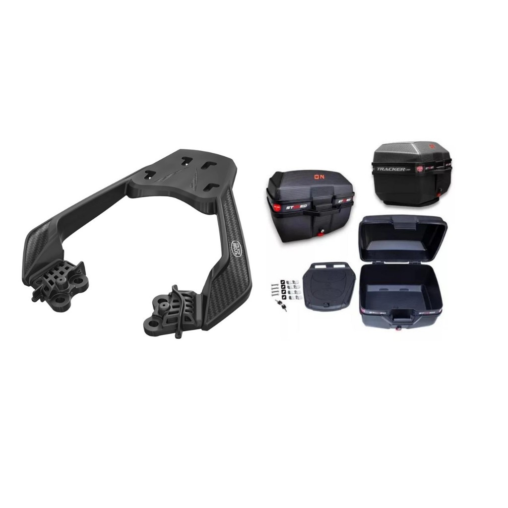 Kit Suporte de Bagageiro Scam Fiber Force + Bauleto Stoned 35L Honda Cb 300f Twister 2023 2024 2025 Cb300f