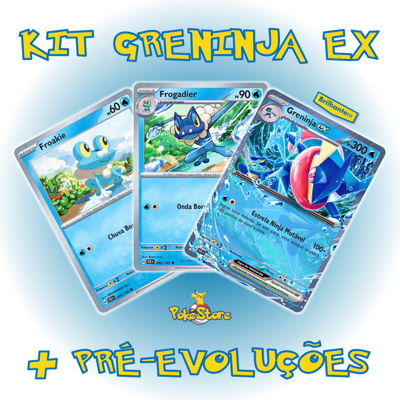 3 Cartas Pokemon Kit de Evoluções Greninja Frogadier Froakie Diversos Modelos
