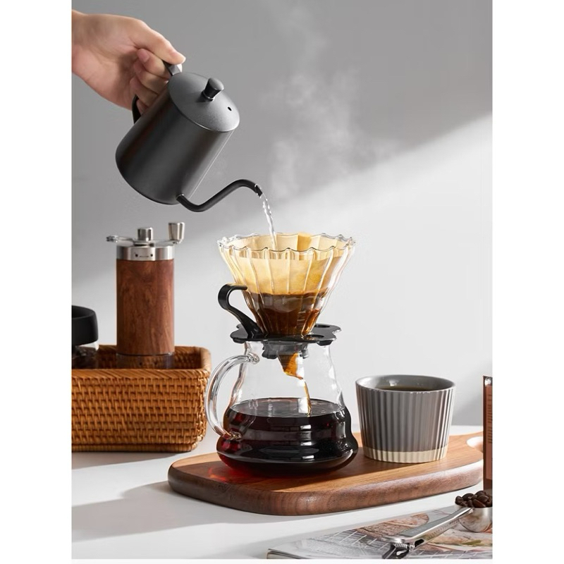 Kit de Preparo de Café V60- Jarra de Vidro Borossilicato com Suporte de Filtro de Vidro-en...