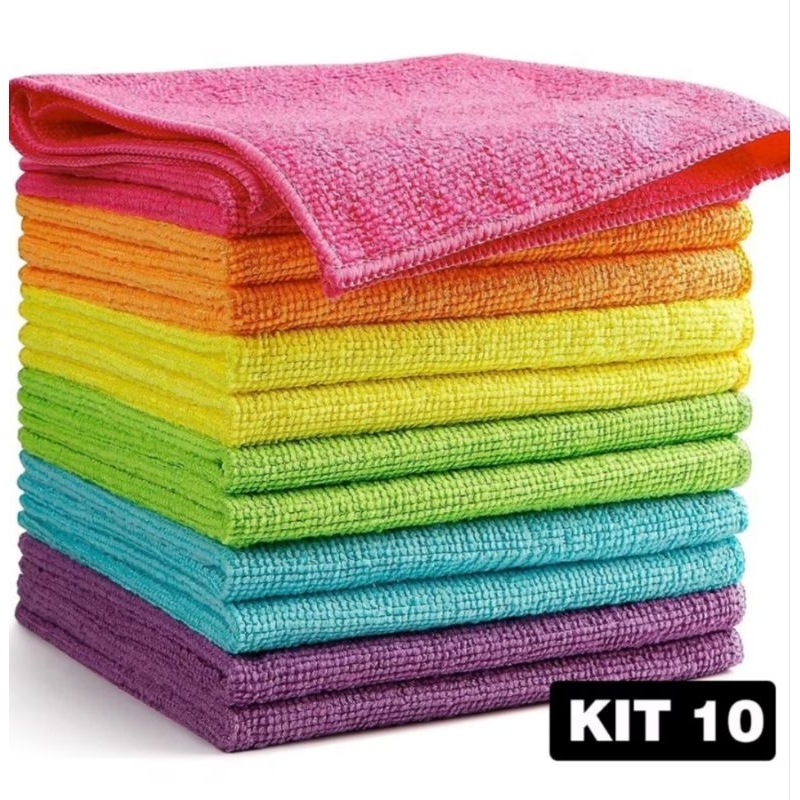 10 Pano Microfibra Super Absorvente Multiuso Não Solta Pelo 30x30cm Limpeza Geral
