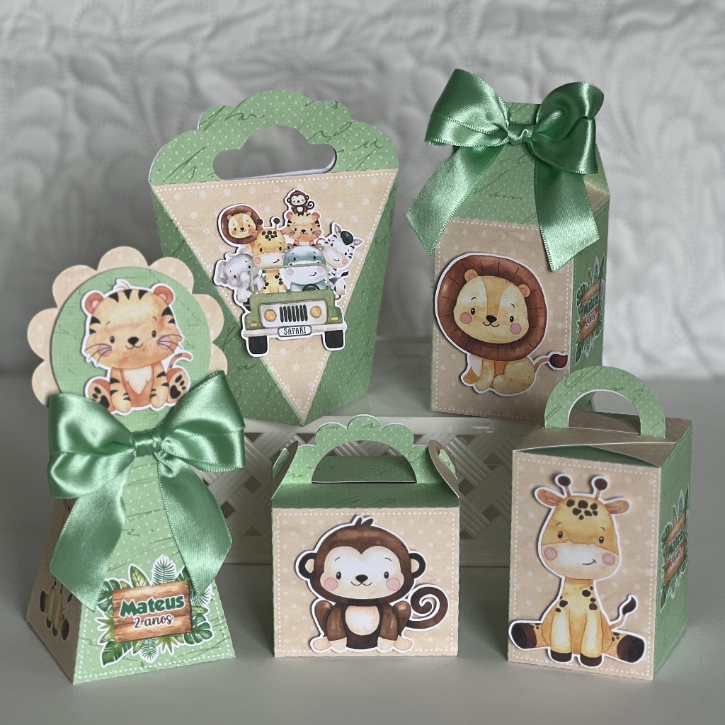 Kit Papelaria Personalizada Safari Baby Caixa Caixinha para Festa DESMONTADO em Oferta na Shopee
