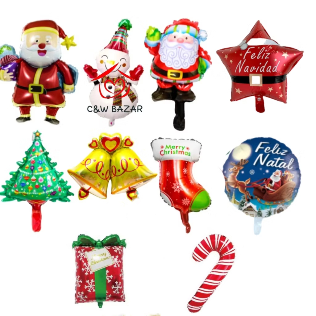 Kit 10 Balão Natal Metalizado Sortidos Papai Noel Árvore Sino Bota Para Decoração