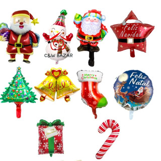 Kit 10 Balão Natal Metalizado Sortidos Papai Noel Árvore Sino Bota Para Decoração