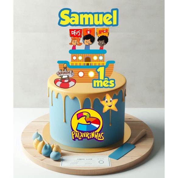 Topo topper de bolo 3 PALAVRINHAS personalizado com nome e idade em Oferta na Shopee