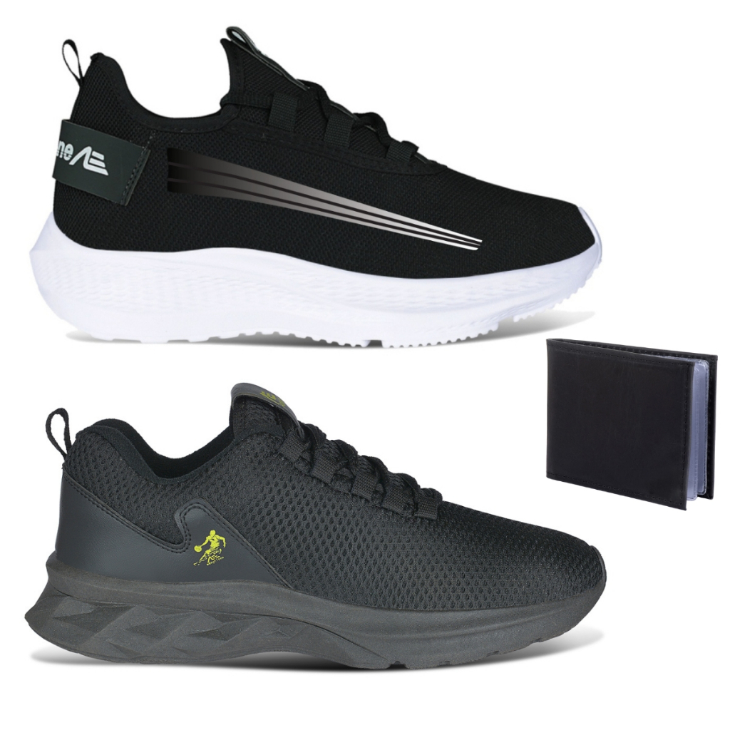 Kit 2 Pares Tênis Masculino Leve Confortável Academia Caminhada Corrida + Carteira em Couro