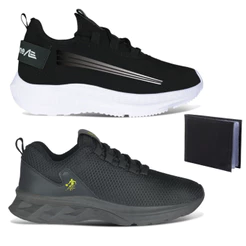 Kit 2 Pares Tênis Masculino Leve Confortável Academia Caminhada Corrida + Carteira em Couro