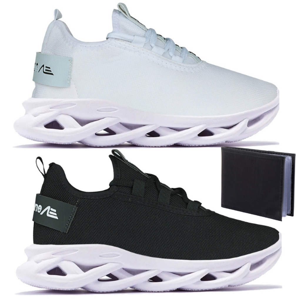 Kit 2 Pares Tênis Masculino Leve Confortável Academia Corrida Caminhada + Carteira em Couro