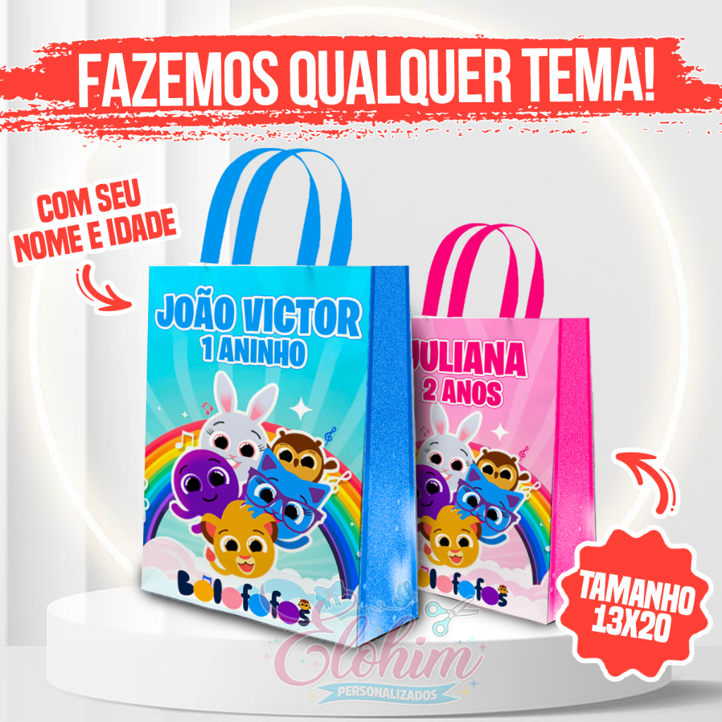 Sacolinha personalizada de papel para festa PEGUE E MONTE (TODOS OS TEMA) - Bolofofo