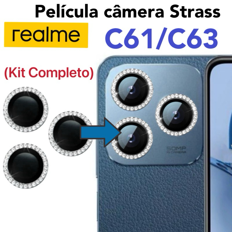 KIT(3 peças )Películas de câmera Diamante Para Realme C61 / C63 Película protege lentes de celular com brilho com Strass em Oferta na Shopee