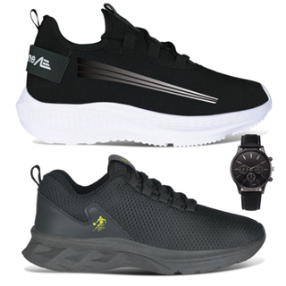 Kit 2 pares Tênis Masculino Leve Confortável Academia + Relógio em Oferta na Shopee