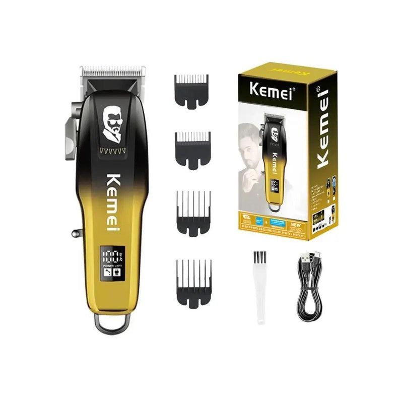 Máquina De Cortar Cabelo Sem Fio Profissional Kemei Original Recarregável Com Visor LCD KM-709a