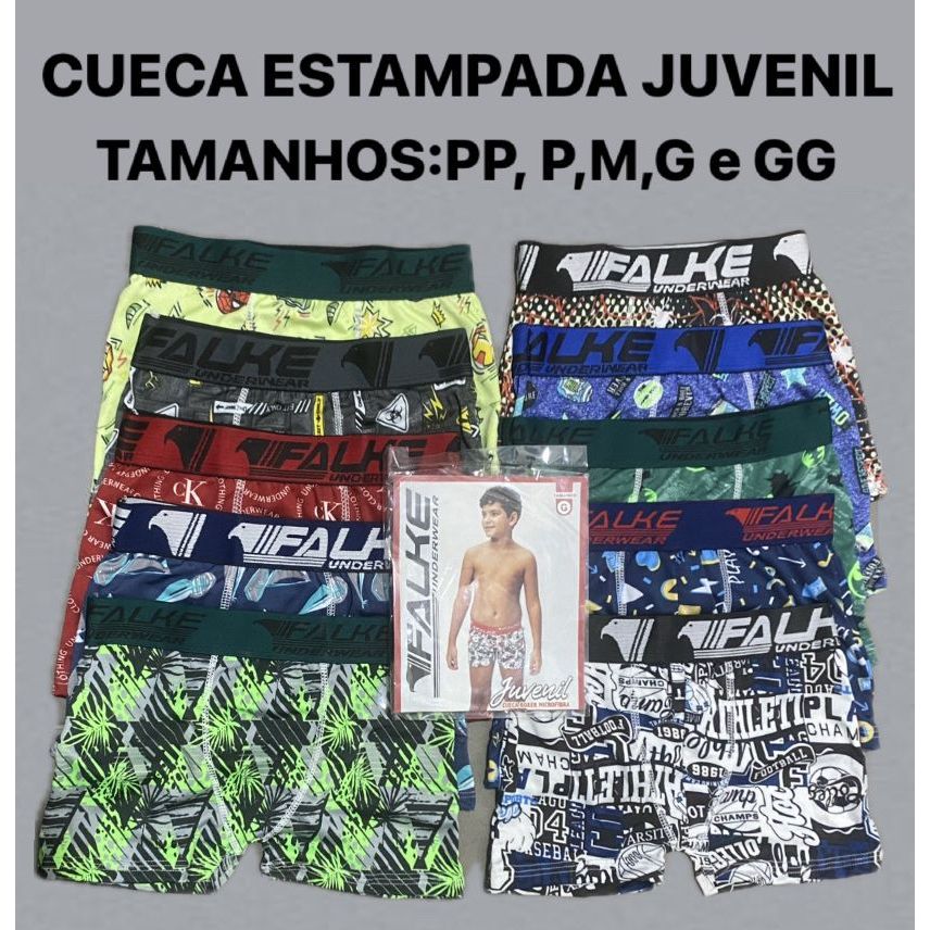 Kit 3-6-9-12 Cueca Boxer Infantil Juvenil Estampada Microfibra
