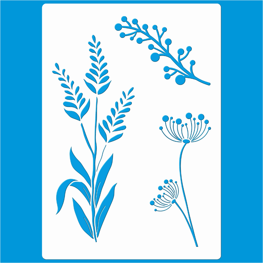 Stencil 21 X 29 Lavandas e Galhos Molde Vazado Pintura Tecido Mdf Madeira Parede Camiseta Pano Prato
