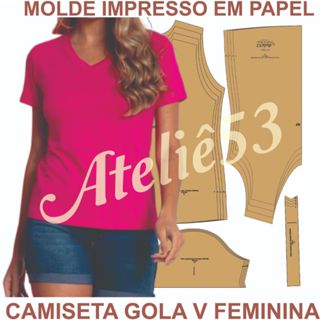 Molde camiseta  gola V feminina  vários tamanhos em Oferta na Shopee