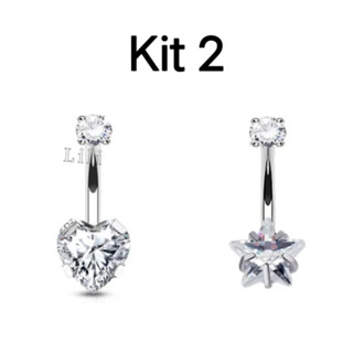 Kit 2 Novo Zirconia Moda Aço inox Piercing de Umbigo de Coração /Estrela em Oferta na Shopee