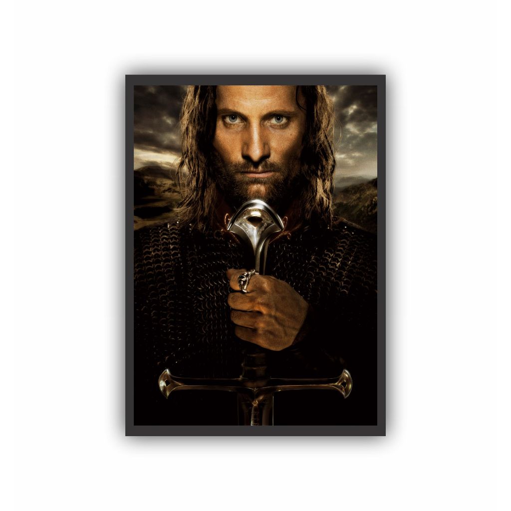 Quadro Decorativo Senhor dos Aneis Aragorn Moldura Preta Quadro Aragorn