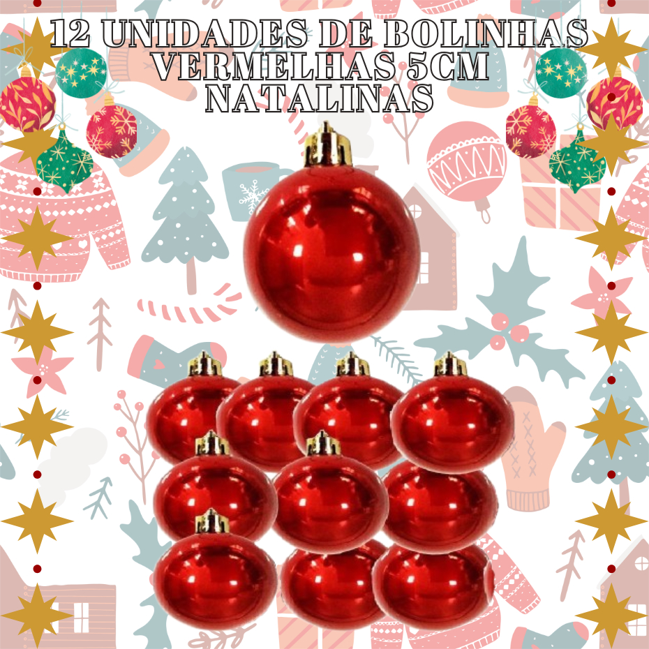 Conjunto 12 Uni De Bolinhas 5cm Vermelhas Bolas Lisa Brilhantes Para Árvores Natalinas Decorações