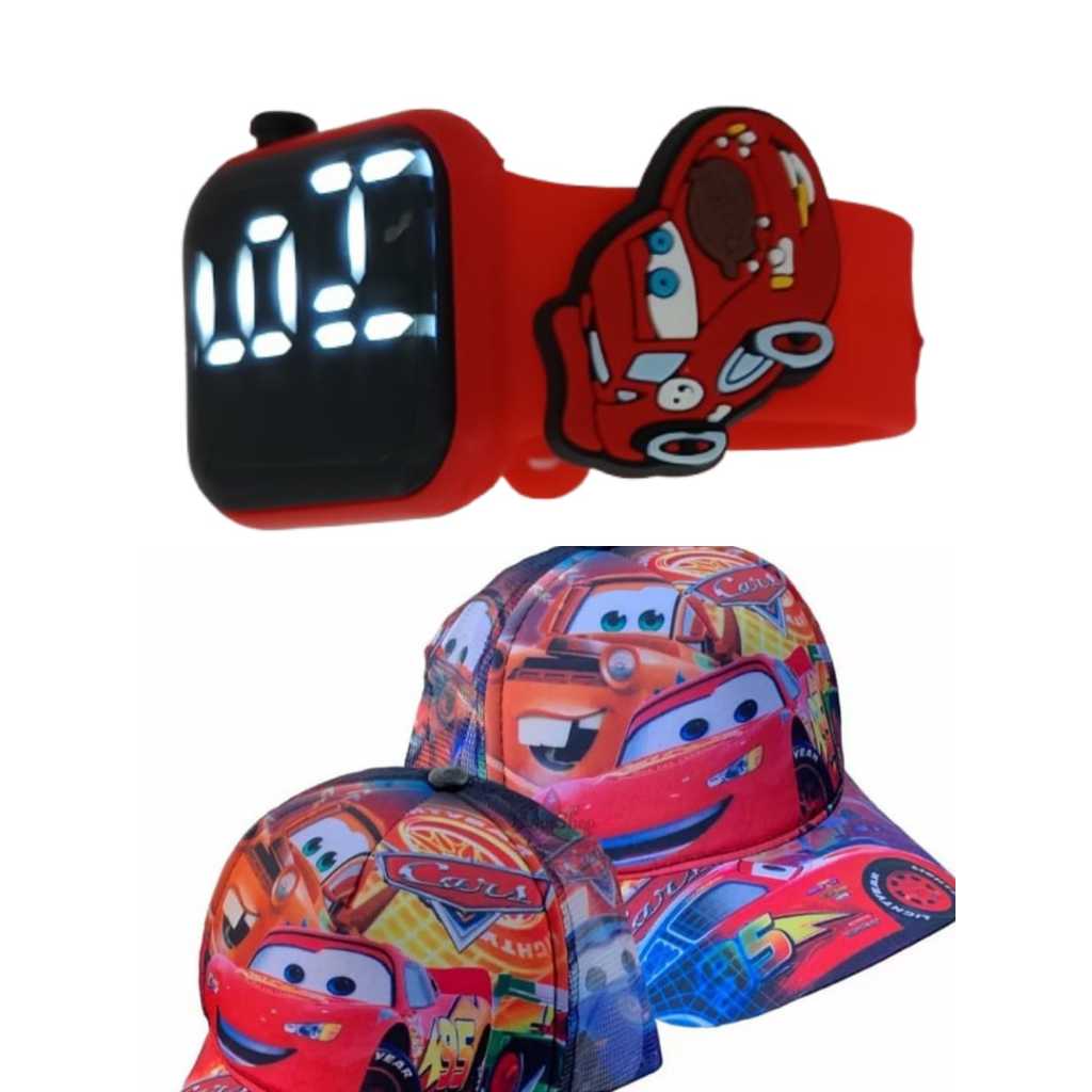 Relogio digital a prova d agua smar mais bone infantil do carros , super kit para seu filho
