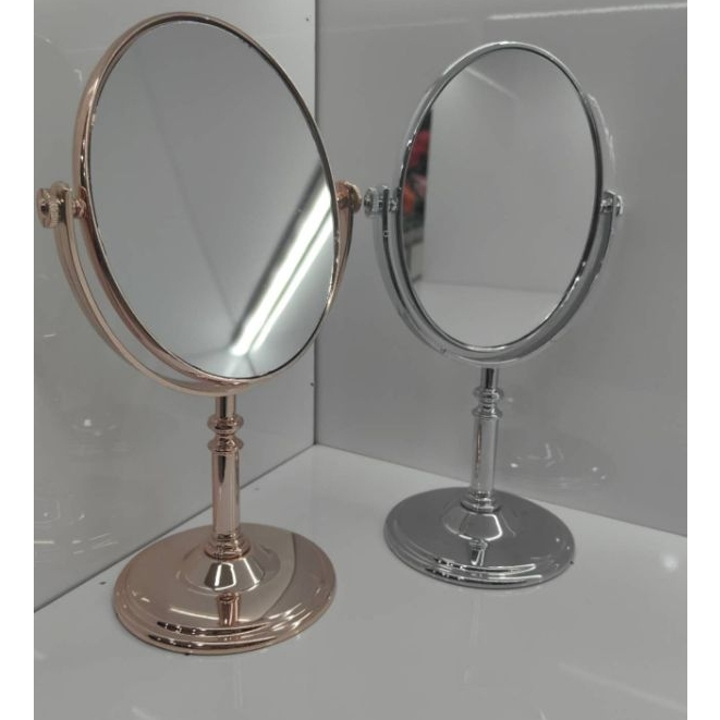Espelho de mesa dupla face para maquiagem aumento 5x em uma das faces Moldura e base em material plástico