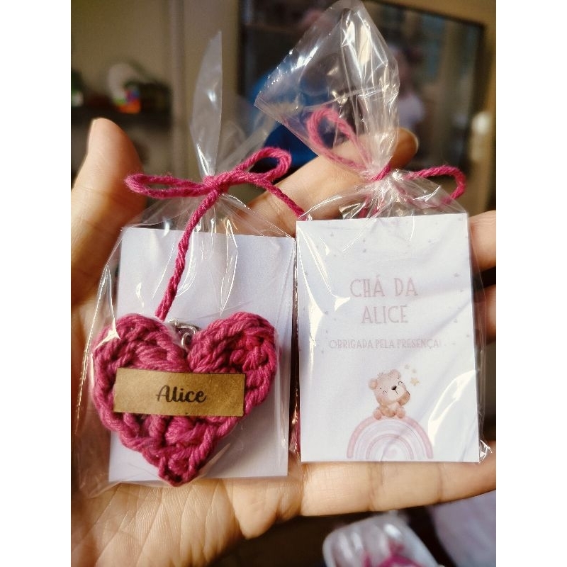 kit 10 chaveiros coração em crochê+ TAG personalizada+ TAG com nome em Oferta na Shopee
