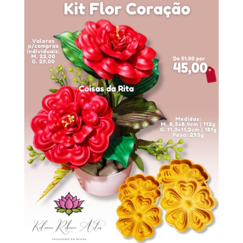 FRISADOR EM RESINA KIT FLOR CORAÇÃO