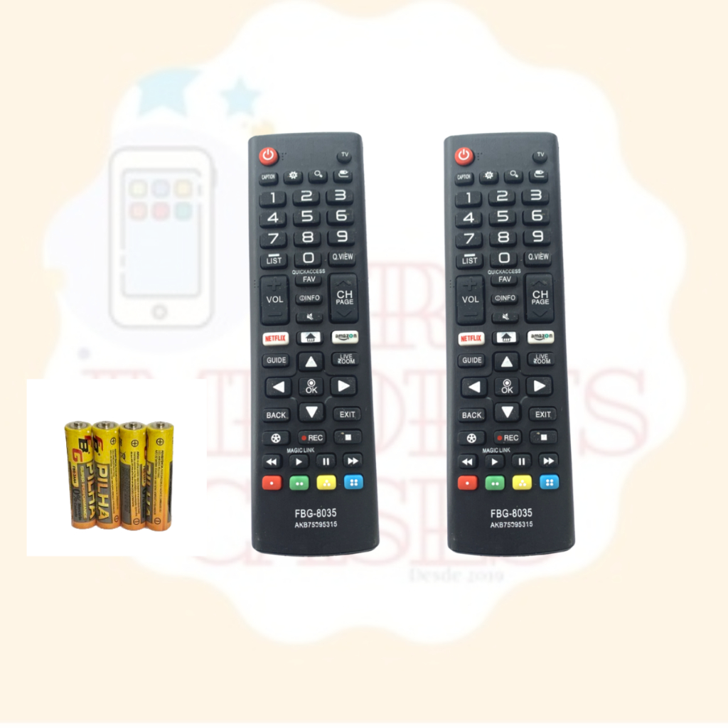 2x Controle Remoto Universal Compativel Com Smart Tv LG 4k c/ Botão Netflix e Amazon