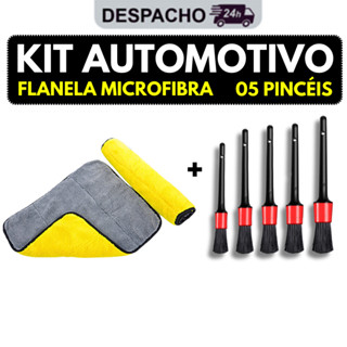 Kit de Lavagem Automotiva Flanela de Microfibra 30x40cm + 05 Pincel Detalhamento em Oferta na Shopee