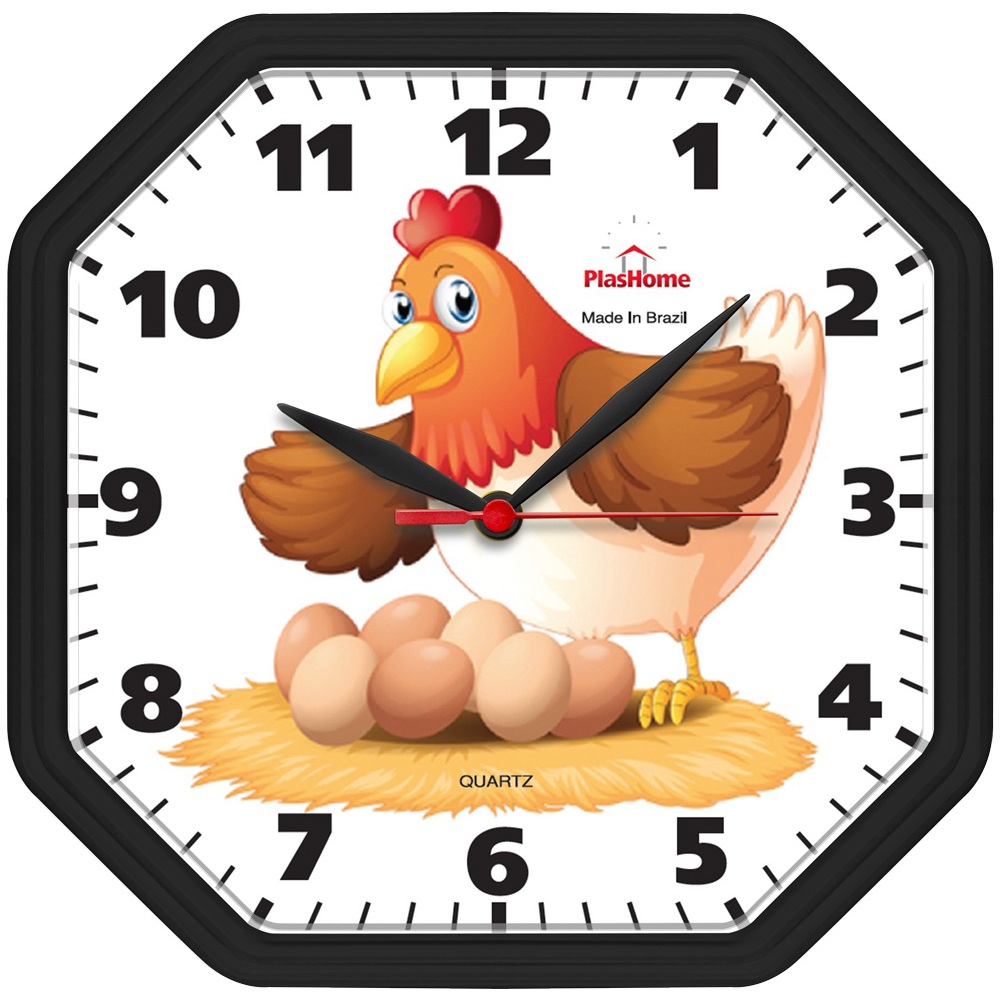 Relógio de Parede Gama Preto Galinha Oitavado Plashome Cozinha Sala Escritório em Oferta na Shopee