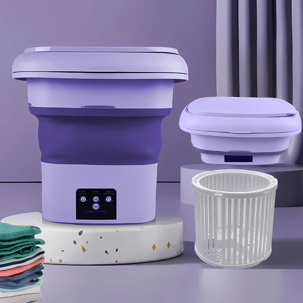Mini Máquina de Lavar Roupa Dobrável Portátil Automática Lavagem Rápida, Silenciosa e Bivolt para Viagem e Uso Diário