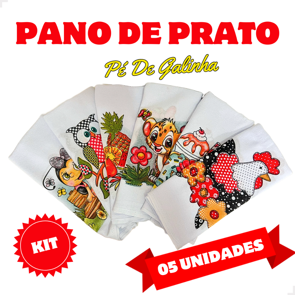 Kit Pano De Prato Pé de Galinha Estampado Grande Com Bainha 100% Algodão em Oferta na Shopee