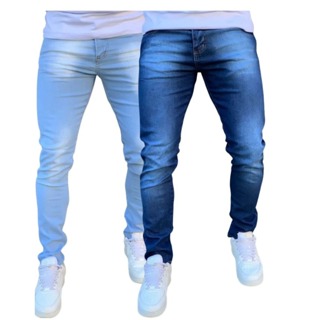 Kit Calças Jeans Masculina Skinny Com Lycra Elastano Linha Premium Azul Claro e Azul Escuro em Oferta na Shopee