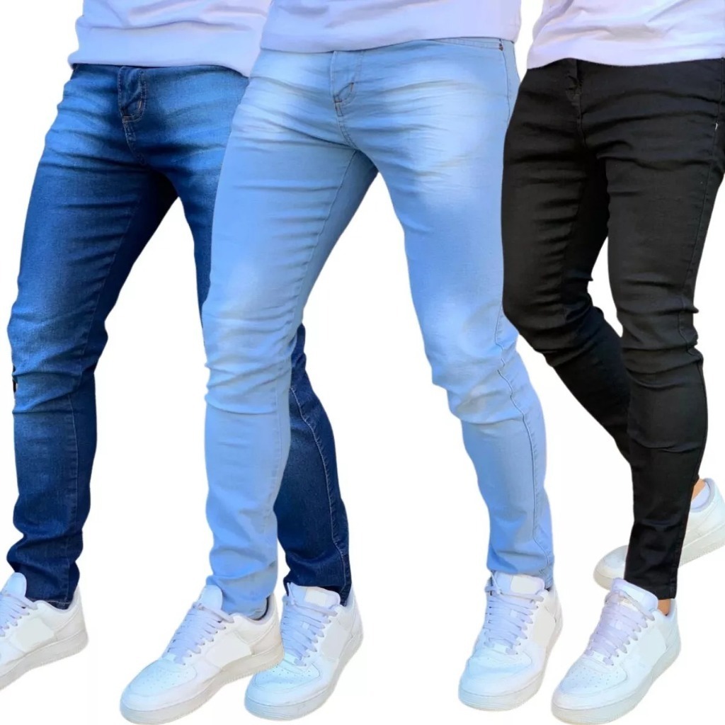 Kit 3 Calças Jeans Skinny Masculina Com Lycra Estica Muito Nf super promoção