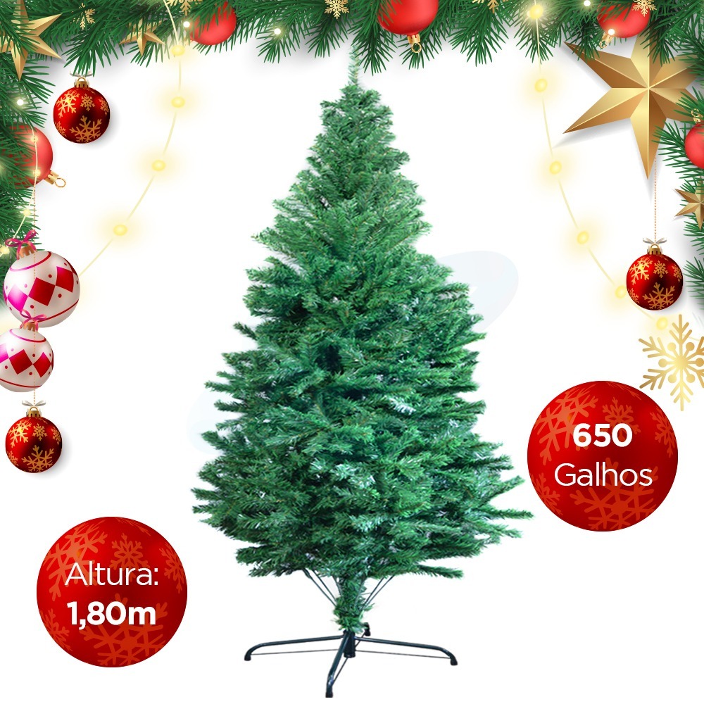 Árvore De Natal Pinheiro Premium 1,80m Luxo Cheia Grande 650 Galhos Tradicional