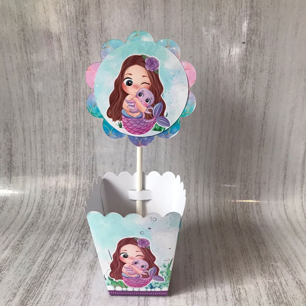 Centros de mesa Sereia e Fundo do Mar lilás Personalizado com Nome | Cachepot Festa Infantil Chá Aniversário Decoração