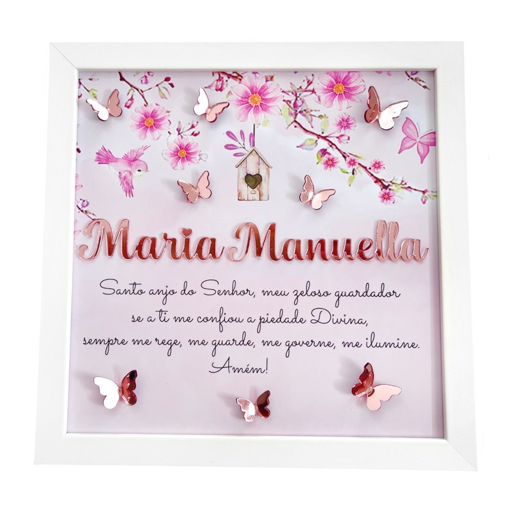Quadro Porta Maternidade com frase impressa nome e apliques em alto relevo em acrilico