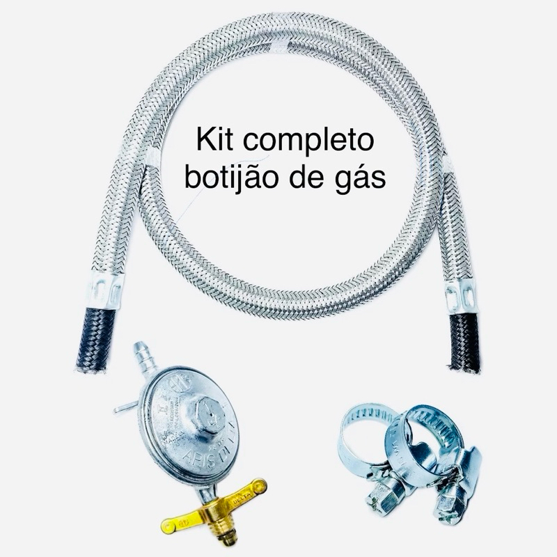 Conjunto Instalação p/ Fogões C/ Mangueira flexível e Regulador 1kg/h acompanha precilha de aperto.