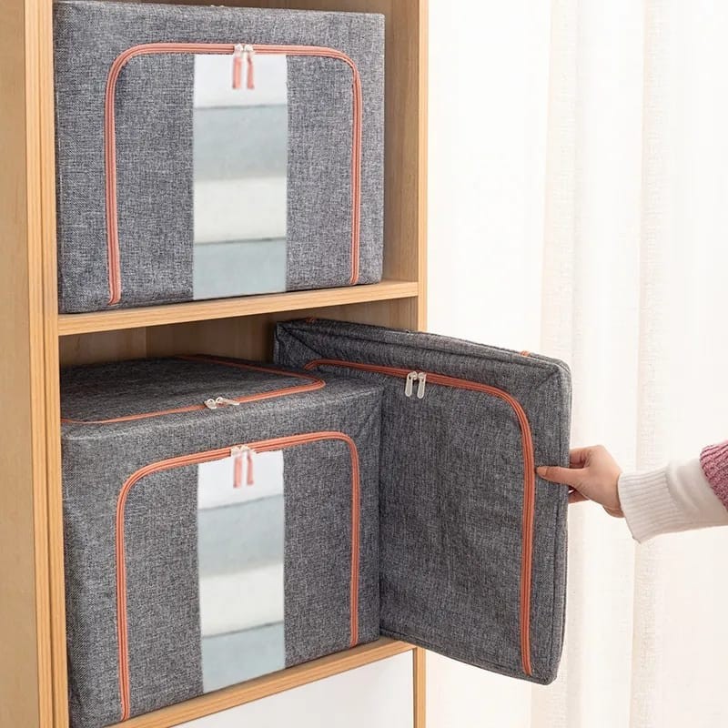 Caixa Organizadora Roupas Brinquedos Lençol Edredom Guarda Roupa Dobrável Visor Transparen...
