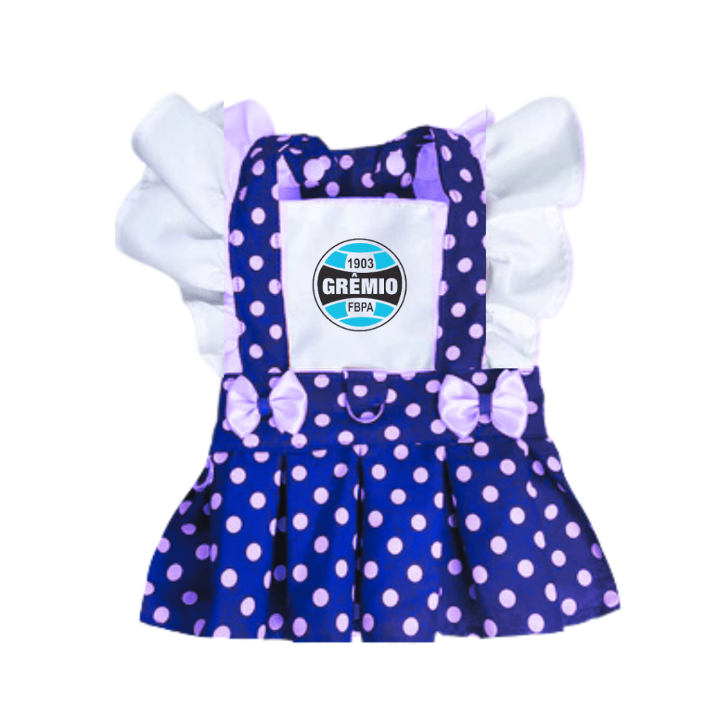 Vestido Pet Gremio com babadinhos com suporte para guia Gato ou cachorro  Envio Imediato