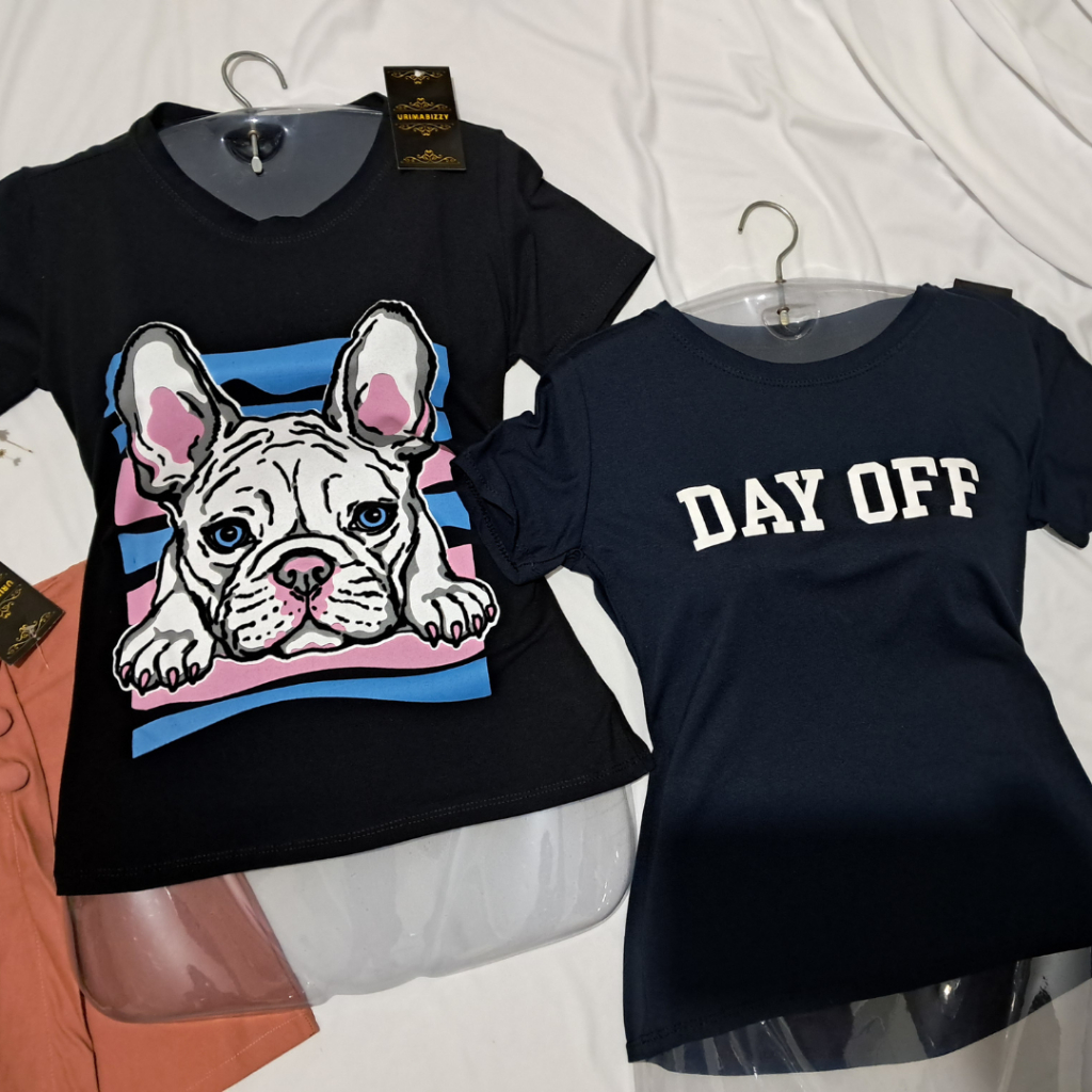 Camiseta Feminina T-shirt  Estampada Manga curta  Baby Look - kit 02 peças de Algodão