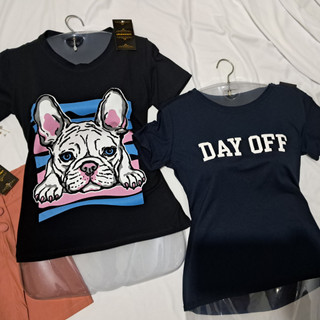 Camiseta Feminina T-shirt  Estampada Manga curta  Baby Look - kit 02 peças de Algodão