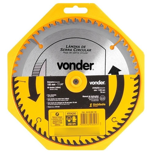 Serra Para Aluminio Lâmina Disco Meia Esquadria 185mm Vonder 60 Dentes